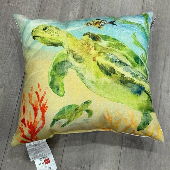 Pier 1 Imports Sea Turtles Turtle Fish indoor Outdoor 20 x 20” Green Blue NWT - Picture 2 of 4